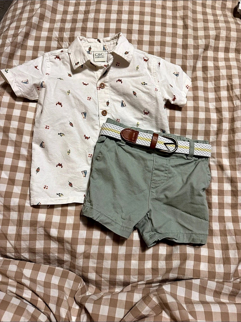 C&C California Boys 12M Cotton Matching Set in White & Green